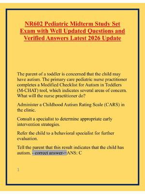 Preview image for NR602 Pediatric Midterm Study Set Exam with Well Updated Questions and Verified Answers Latest 2026 Update