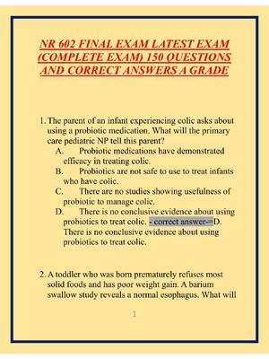 Preview image for NR 602 FINAL EXAM LATEST EXAM  (COMPLETE EXAM) 150 QUESTIONS  AND CORRECT ANSWERS A GRADE