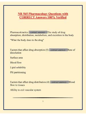 Preview of NR 565 Pharmacology Questions with CORRECT Answers 100