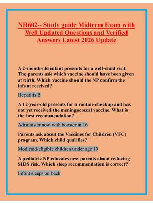Preview of NR602-- Study guide Midterm Exam with  Well Updated Questions and Verified  Answers Latest