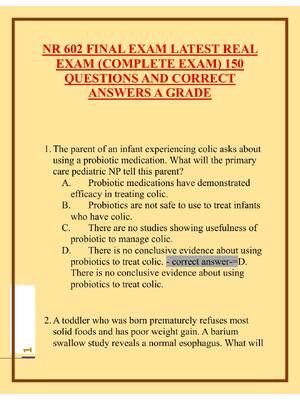 Preview image for NR 602 FINAL EXAM LATEST REAL  EXAM (COMPLETE EXAM) 150  QUESTIONS AND CORRECT  ANSWERS A GRADE