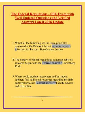 Preview image for The Federal Regulations - SBE Exam with  Well Updated Questions and Verified  Answers Latest 2026 Update