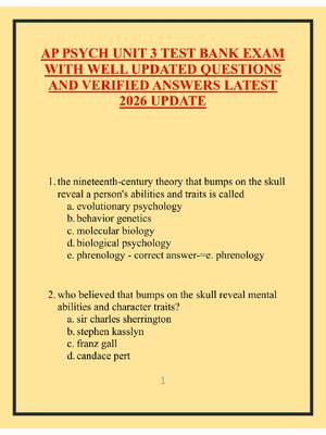 Preview image for AP PSYCH UNIT 3 TEST BANK EXAM WITH WELL UPDATED QUESTIONS AND VERIFIED ANSWERS LATEST