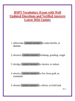 Preview image for HSPT Vocabulary Exam with Well Updated Questions and Verified Answers Latest 2026 Update