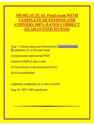 Preview of NR 602 ACTUAL Final exam WITH COMPLETE QUESTIONS AND ANSWERS 100