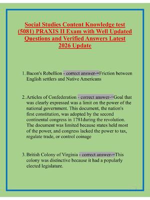 Preview image for Social Studies Content Knowledge test  (5081) PRAXIS II Exam with Well Updated  Questions and Verified Answers Latest  2026 Update