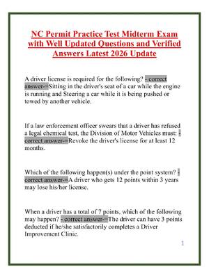 Preview of NC Permit Practice Test Midterm Exam with Well Updated Questions and Verified Answers Late