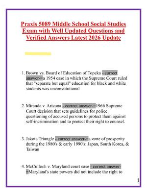 Preview of Praxis 5089 Middle School Social Studies Exam with Well Updated Questions and Verified Ans