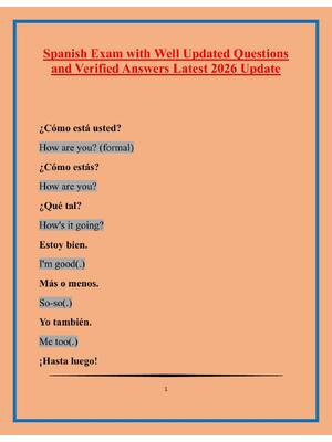 Preview of Spanish Exam with Well Updated Questions and Verified Answers Latest 2026 Update