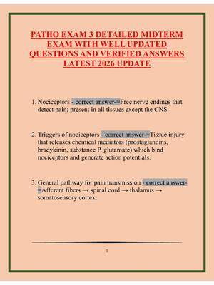 Preview of PATHO EXAM 3 DETAILED MIDTERM EXAM WITH WELL UPDATED QUESTIONS AND VERIFIED ANSWERS LATEST