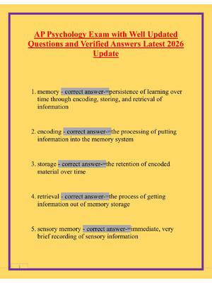 Preview of AP Psychology Exam with Well Updated Questions and Verified Answers Latest 2026 Update