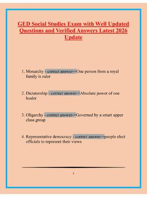 Preview of GED Social Studies Exam with Well Updated Questions and Verified Answers Latest