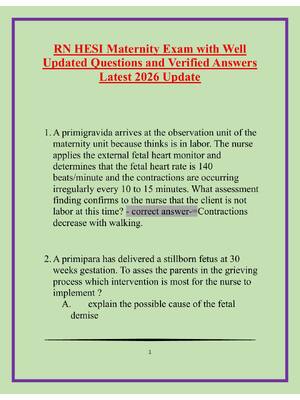 Preview of RN HESI Maternity Exam with Well Updated Questions and Verified Answers Latest 202