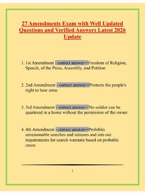 Preview of 27 Amendments Exam with Well Updated Questions and Verified Answers Latest 2026 Update
