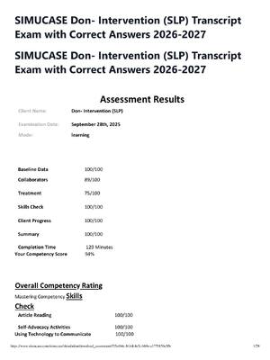 Preview of SIMUCASE Don- Intervention (SLP) Transcript Exam with Correct Answers 2026-2027