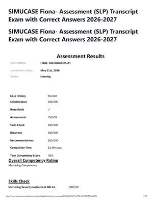 Preview of SIMUCASE Fiona- Assessment (SLP) Transcript Exam with Correct Answers 2026-2027