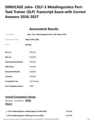 Preview of SIMUCASE John- CELF-5 Metalinguistics Part-Task Trainer (SLP) Transcript Exam with Correct