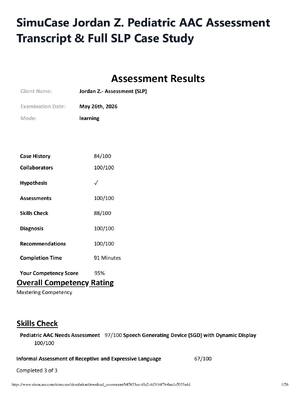 Preview of SimuCase Jordan Z. Pediatric AAC Assessment Transcript & Full SLP Case Study 2026