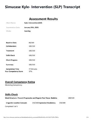 Preview of Simucase Kyle- Intervention (SLP) Transcript