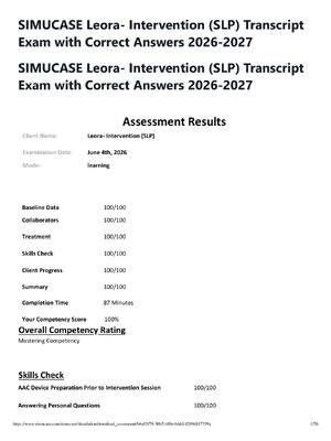 Preview of SIMUCASE Leora- Intervention (SLP) Transcript Exam with Correct Answers 2026-2027