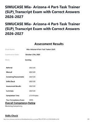 Preview of SIMUCASE Mia- Arizona-4 Part-Task Trainer (SLP) Transcript Exam with Correct Answers 2026-