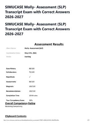 Preview of SIMUCASE Molly- Assessment (SLP) Transcript Exam with Correct Answers 2026-2027