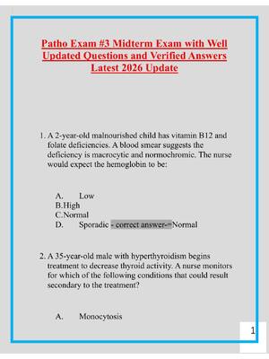 Preview image for Patho Exam #3 Midterm Exam with Well  Updated Questions and Verified Answers  Latest 2026 Update
