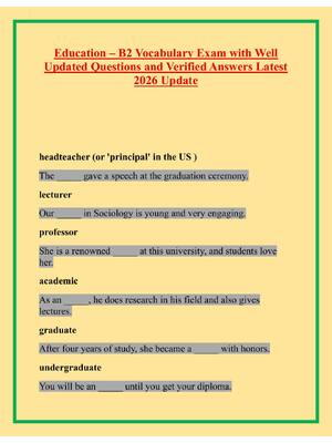 Preview image for Education – B2 Vocabulary Exam with Well  Updated Questions and Verified Answers Latest  2026 Update