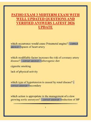 Preview image for PATHO EXAM 3 MIDTERM EXAM WITH WELL UPDATED QUESTIONS AND VERIFIED ANSWERS LAT