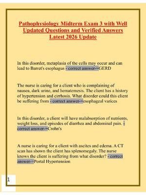 Preview image for Pathophysiology Midterm Exam 3 with Well Updated Questions and Verified Answers Latest 2026 Update