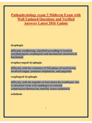Preview image for Pathophysiology exam 3 Midterm Exam with Well Updated Questions and Verified Answers Latest