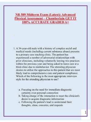 Preview image for 1  NR 509 Midterm Exam (Latest): Advanced  Physical Assessment – Chamberlain GET IT  100% ACCURATE GRADED A+