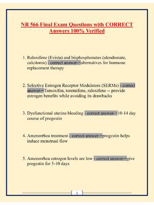 Preview of NR 566 Final Exam Questions with CORRECT Answers 100