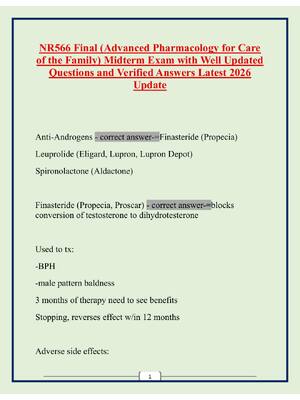 Preview image for NR566 Final (Advanced Pharmacology for Care  of the Family) Midterm Exam with Well Updated  Questions and Verified Answers Latest 2026  Update