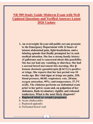 Preview of NR 509 Study Guide Midterm Exam with Well Updated Questions and Verified Answers Latest 20