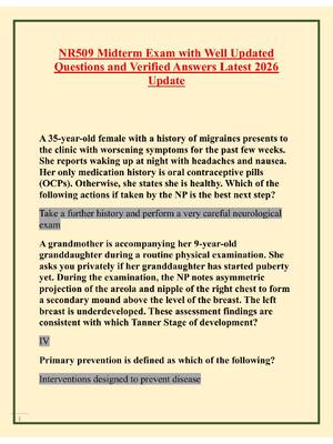 Preview of NR509 Midterm Exam with Well Updated Questions and Verified Answers Latest 2026 Update