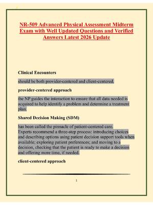 Preview of NR-509 Advanced Physical Assessment Midterm  Exam with Well Updated Questions and Verified