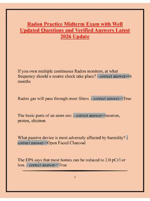 Preview of Radon Practice Midterm Exam with Well  Updated Questions and Verified Answers Latest  2026