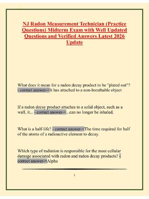 Preview of NJ Radon Measurement Technician (Practice  Questions) Midterm Exam with Well Updated  Ques