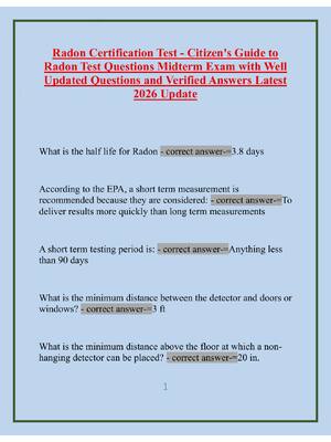 Preview of Radon Certification Test - Citizen's Guide to  Radon Test Questions Midterm Exam with Well