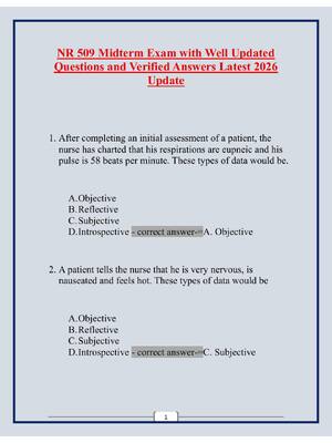 Preview of NR 509 Midterm Exam with Well Updated Questions and Verified Answers Latest 2026 Update