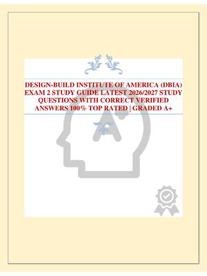 Preview of DESIGN-BUILD INSTITUTE OF AMERICA (DBIA) EXAM 2 STUDY GUIDE LATEST 2026/2027 STUDY QUESTIO