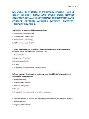 Preview of MODULE 3: Practice of Pharmacy (PACOP: red & green (mixed)) EXAM AND STUDY GUIDE NEWEST 20