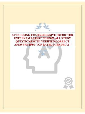 Preview image for ATI NURSING COMPREHENSIVE PREDICTOR EXIT EXAM LATEST 2026/2027 ALL STUDY QUESTIONS WITH VERIFIED CORRECT ANSWERS 100% TOP RATED | GRADED A+