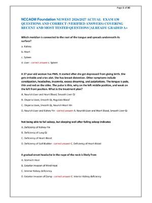 Preview of NCCAOM Foundation NEWEST 2026/2027 ACTUAL  EXAM 130  QUESTIONS AND CORRECT (VERIFIED ANSWE