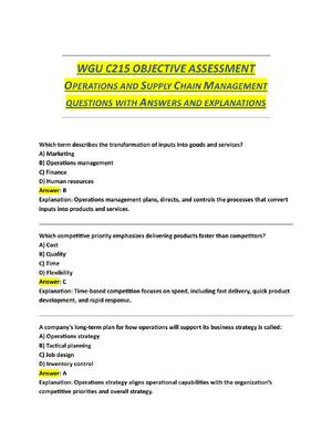 Preview of WGU C215 OBJECTIVE ASSESSMENT  OPERATIONS AND SUPPLY CHAIN MANAGEMENT  QUESTIONS WITH ANSW