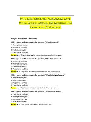 Preview of WGU D083 OBJECTIVE ASSESSMENT Data Driven Decision Making: 100 Questions with  Answers and