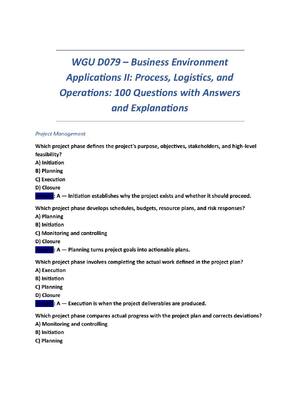 Preview image for WGU D079 – Business Environment  Applications II: Process, Logistics, and  Operations: 100 Questions with Answers  and Explanations