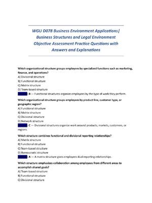 Preview of WGU D078 Business Environment Applications|  Business Structures and Legal Environment  Ob