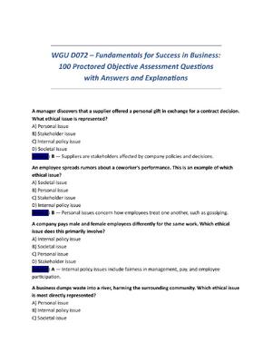 Preview of WGU D072 – Fundamentals for Success in Business:  100 Proctored Objective Assessment Quest
